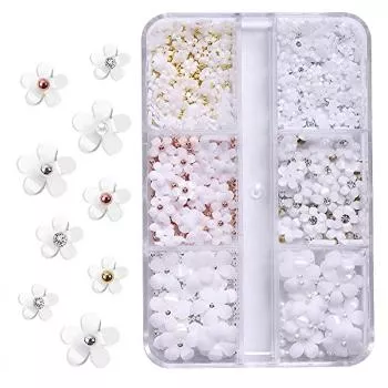 Gemischte 3D Perle Blumen Nagel Dekoration in Weiß